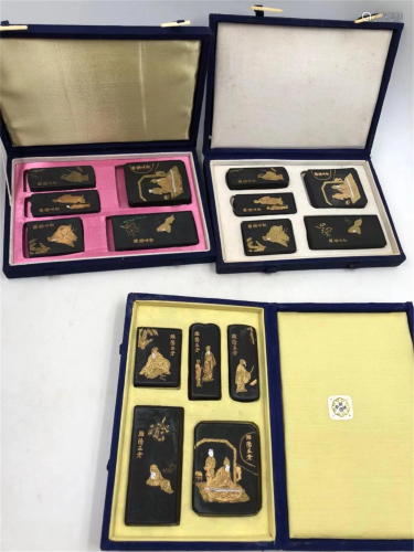 THREE SETS CHINESE GOLD PAINTED HUI-TYPE INKS