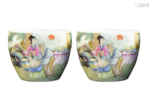 PAINTED ENAMEL 'FIGURE STORY' CUP