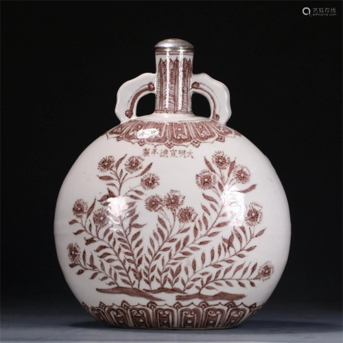 A CHINESE RED UNDER GLAZE PORCELAIN FLOWERS PATTERN