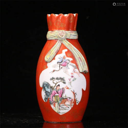 A CHINESE GUAN-STYLE CORAL GLAZED PORCELAIN VASE