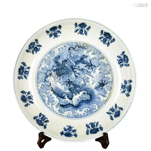 BLUE & WHITE 'DRAGON AMONG OCEAN ' CHARGER