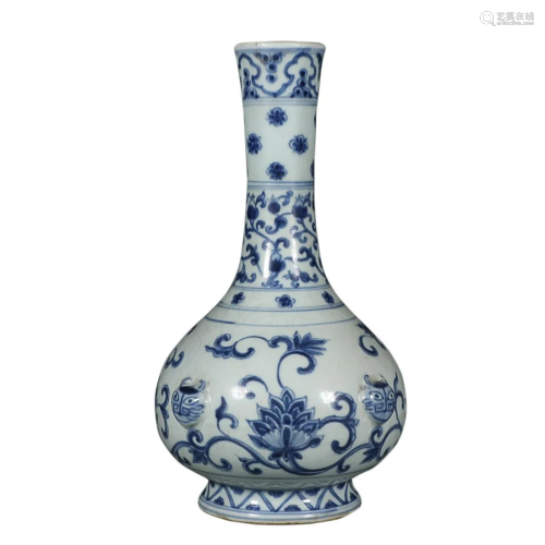 BLUE & WHITE 'FLORAL' PEAR-FORM VASE