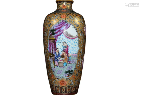 GOLD-GROUND MOCAI AND FAMILLE-ROSE 'FIGURE STORY' VASE