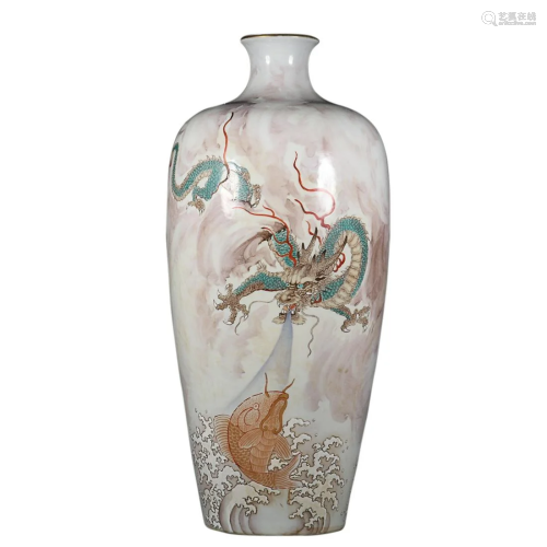 FAMILLE-ROSE 'TIGER AND DRAGON' MEIPING VASE