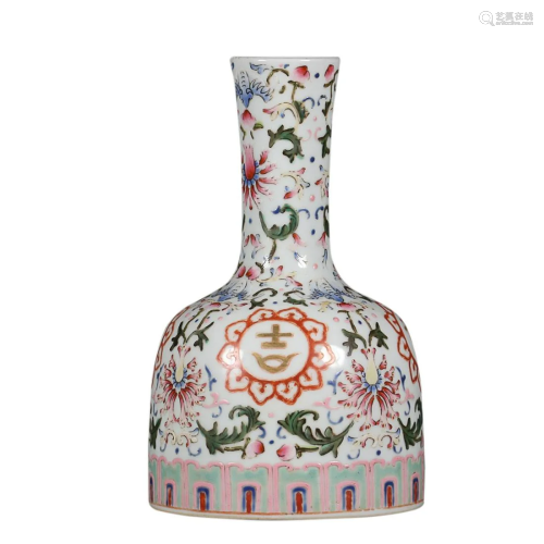 FAMILLE-ROSE 'FLORAL'HAND BELL-FORM ZUN VASE