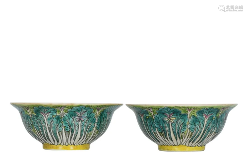 PAIR OF FAMILLE-ROSE 'BOKCHOY' BOWLS