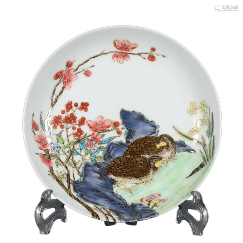 FAMILLE-ROSE ' QUAIL AND FLOWER ' CHARGER