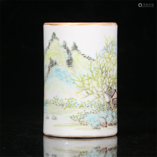 A CHINESE FAMILLE ROSE PORCELAIN MOUNTAINS LANDSCAPE