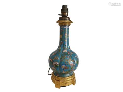 19th Century Chinese Bronze Cloisonné Lamp Gold Gilt