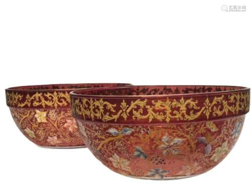 Pair Of 19th Century Islamic Cranberry Gilded Bowls