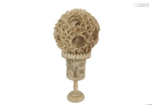 19th Century Chinese Ivory Puzzle Ball & Stand