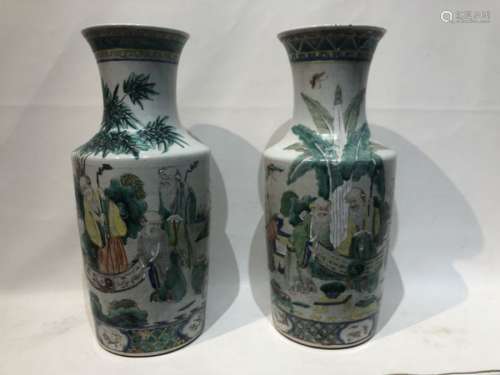 19th Century Chinese Pair Of Hand Painted Vases