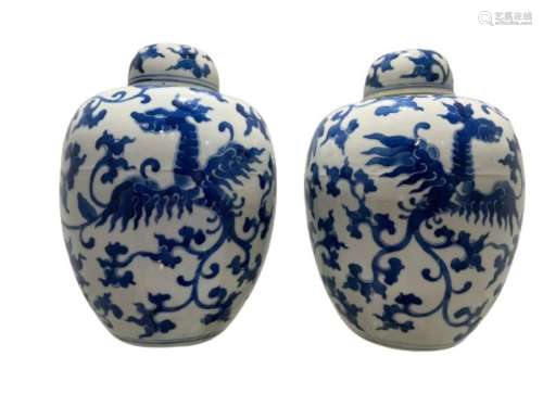 Pair Of Chinese Blue & White Ginger Jars Yongzheng six chara...
