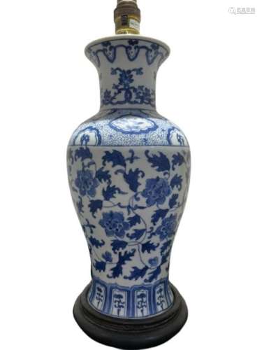 19th/20th Century Chinese Blue & White Vase Lamp