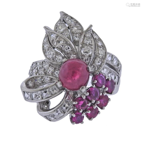 Mid Century Platinum Diamond Ruby RIng