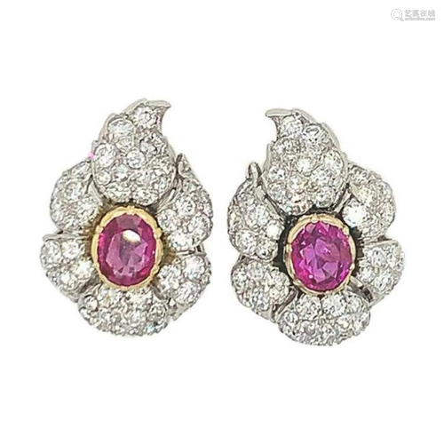 Platinum Diamond Ruby Earrings