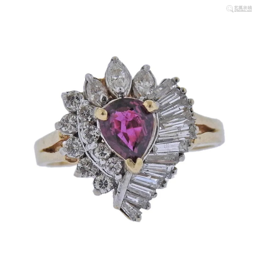 14k Gold Diamond Pink Tourmaline Ring