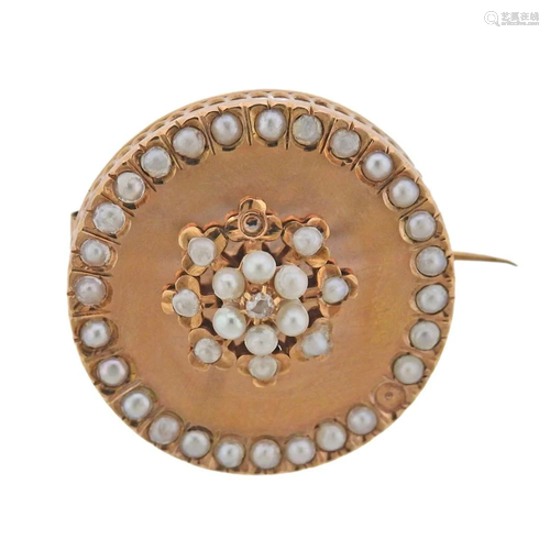 Antique French Gold Pearl Diamond Brooch Pin