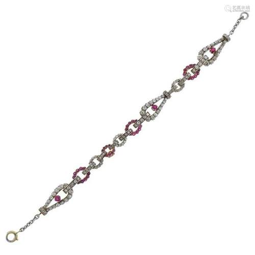 Antique Ruby Diamond Gold Bracelet