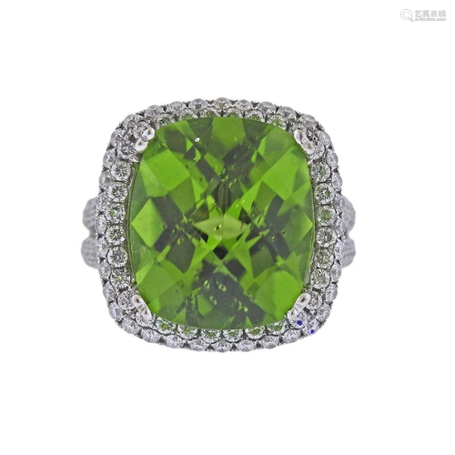 11.25ct Peridot Diamond Gold Cocktail Ring