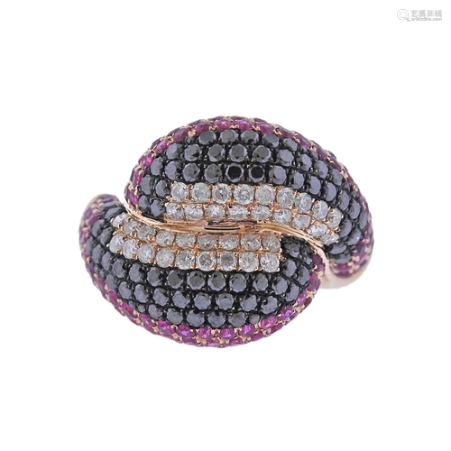 Black Diamond Ruby Rose Gold Cocktail Ring