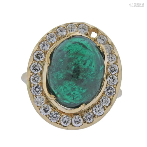 18k Gold 7.75ct Emerald Cabochon Diamond Ring