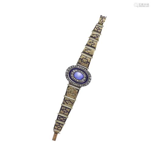 Continental 14k Gold Diamond Enamel Bracelet