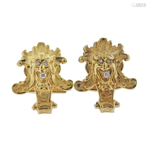 14k Gold Diamond Aztec Cufflinks