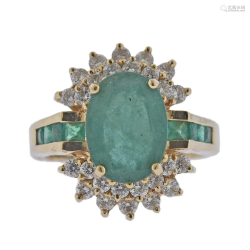 14k Gold Emerald Diamond Cocktail Ring