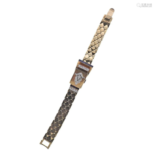 Retro 14k Gold Diamond Sapphire Bracelet Watch