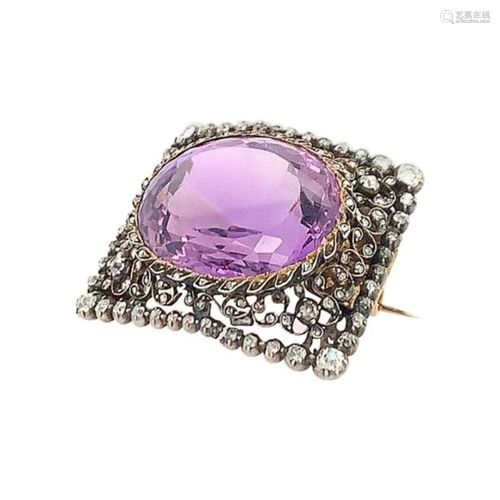 Antique Diamond Amethyst Pin