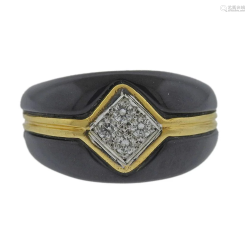 1980s 18k Gold Diamond Onyx Ring