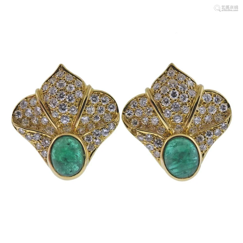 18k Gold 4ctw Diamond Emerald Earrings