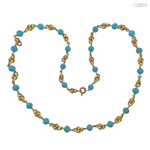 Turquoise Gold Long Necklace