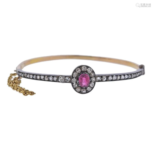 Antique Gold Silver Diamond Ruby Bracelet