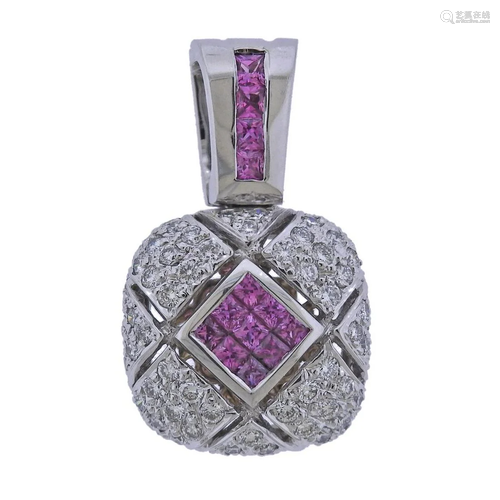 18k Gold Pink Sapphire Diamond Pendant Enhancer