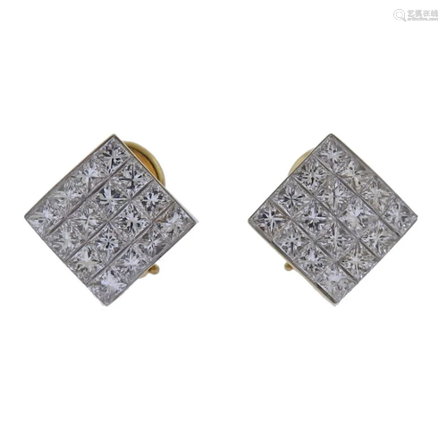 18k Gold 3.25ctw Princess Cut Diamond Earrings