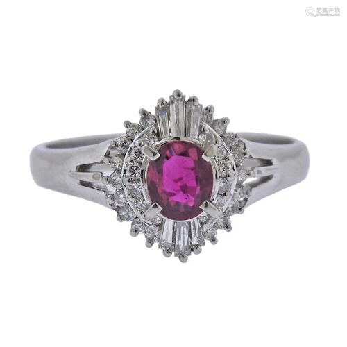 Platinum Diamond Ruby Ring