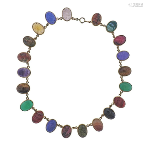 14k Gold Multi Gemstone Scarab Necklace