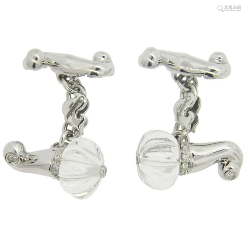 Chantecler Carved Crystal Diamond Gold Cufflinks