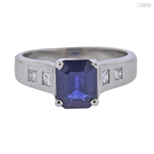 Jeff Cooper Platinum Sapphire Diamond Engagement Ring