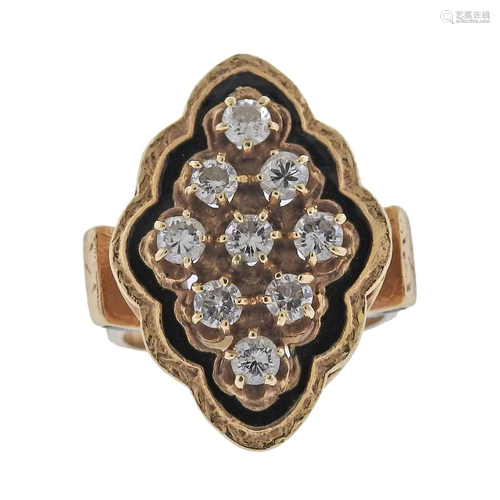 Antique 14k Gold Diamond Enamel Ring