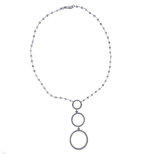 Platinum Diamond Circle Drop Pendant Necklace