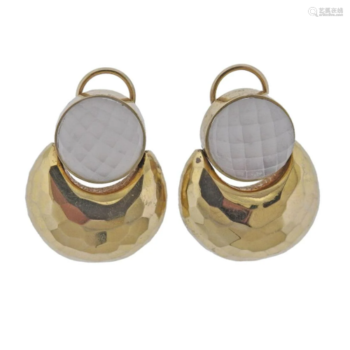 Retro 14K Gold Rock Crystal Earrings