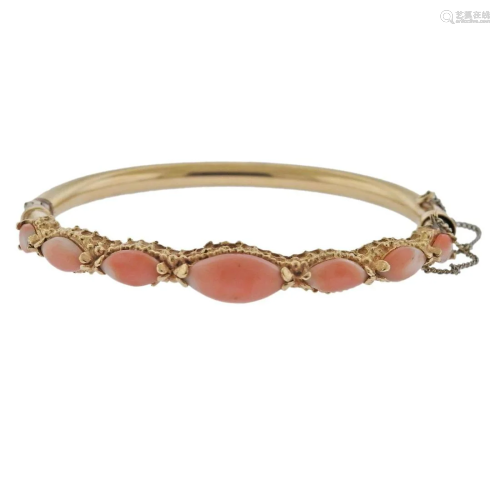 14k Gold Coral Bangle Bracelet