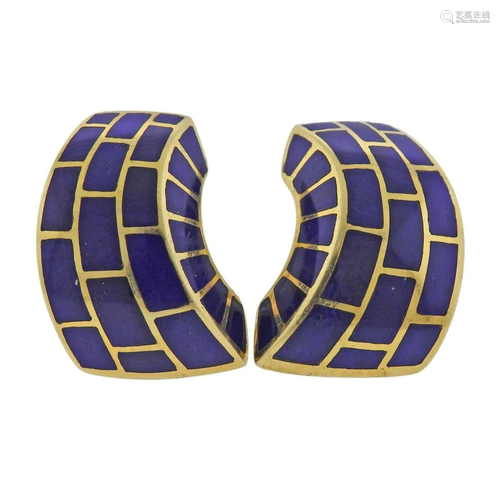 Angela Cummings 18k Gold Blue Enamel Earrings