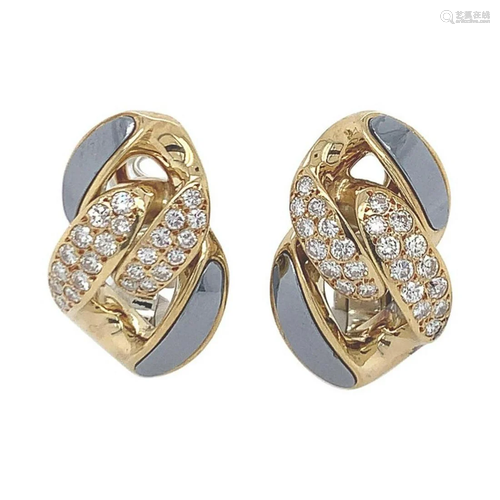 Bulgari 18K Gold Diamond Hematite Earclips