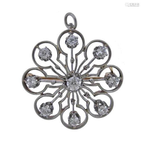 14k Gold Diamond Brooch Pendant