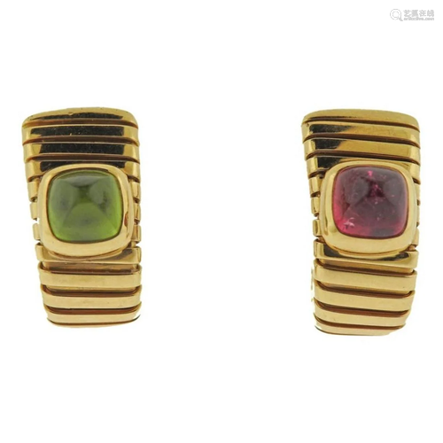 Bulgari Tubogas Peridot Pink Tourmaline Hoop Earrings