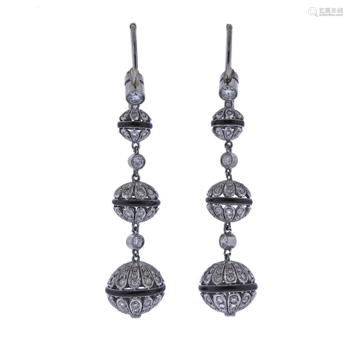 Platinum Gold Diamond Sapphire Ball Drop Earrings